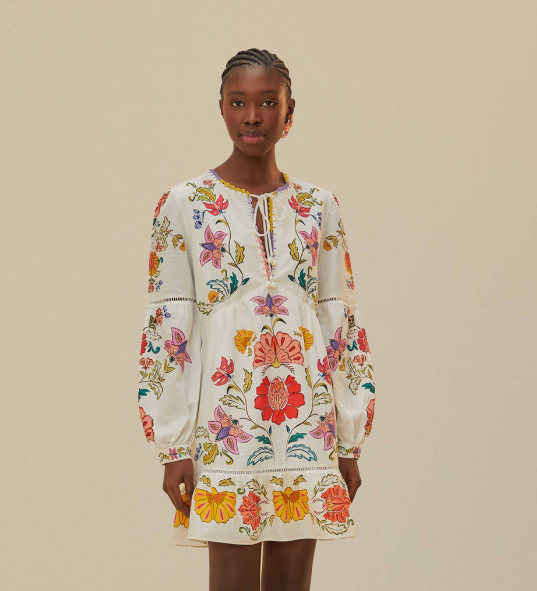 FINAL SALE Floral Insects Off White Mini Dress
