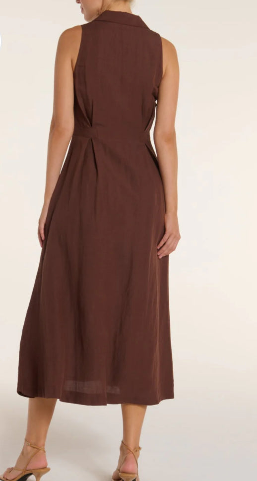Stacia Collared Button Front Panel Midi Dress in Shaved Chocolate