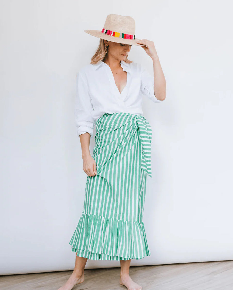 Green and White Stripe Vienna Sarong
