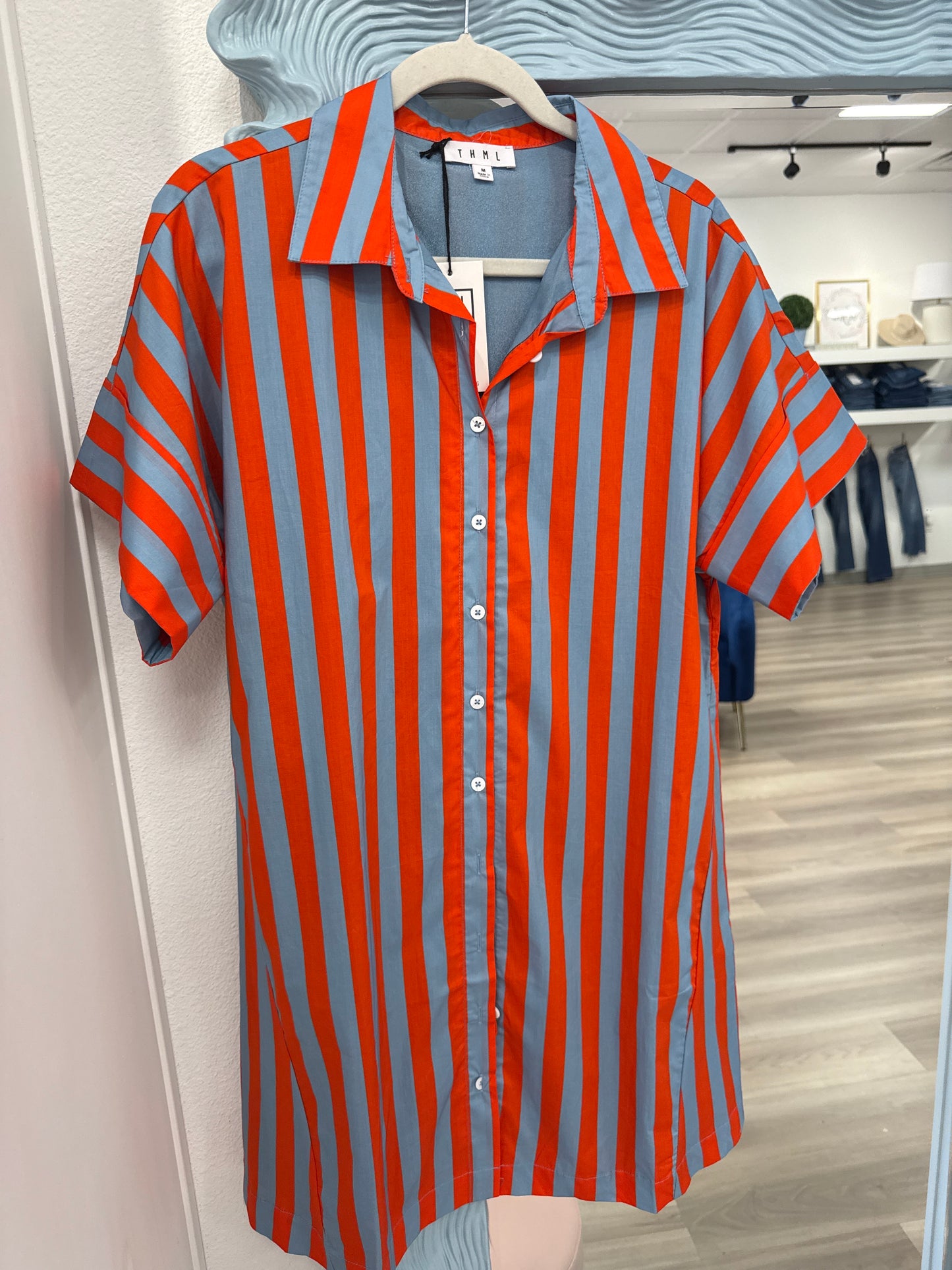 Heather Boardwalk Stripe Button Up Dress