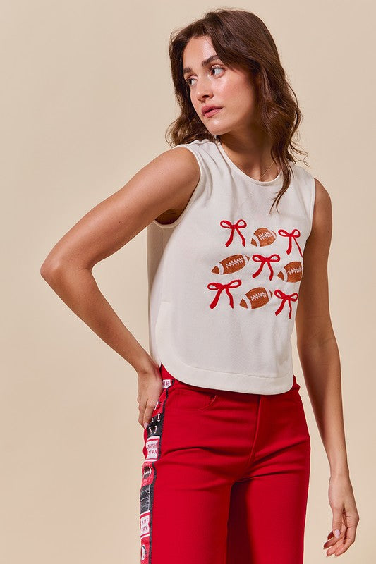 Ribbon & Football Game Day Sleeveless Top