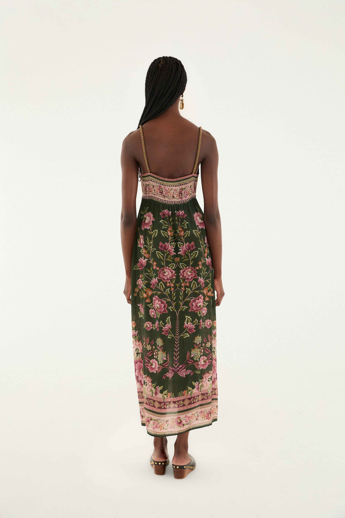 Green Flowering Garden Tree Sleveeless Midi Dress
