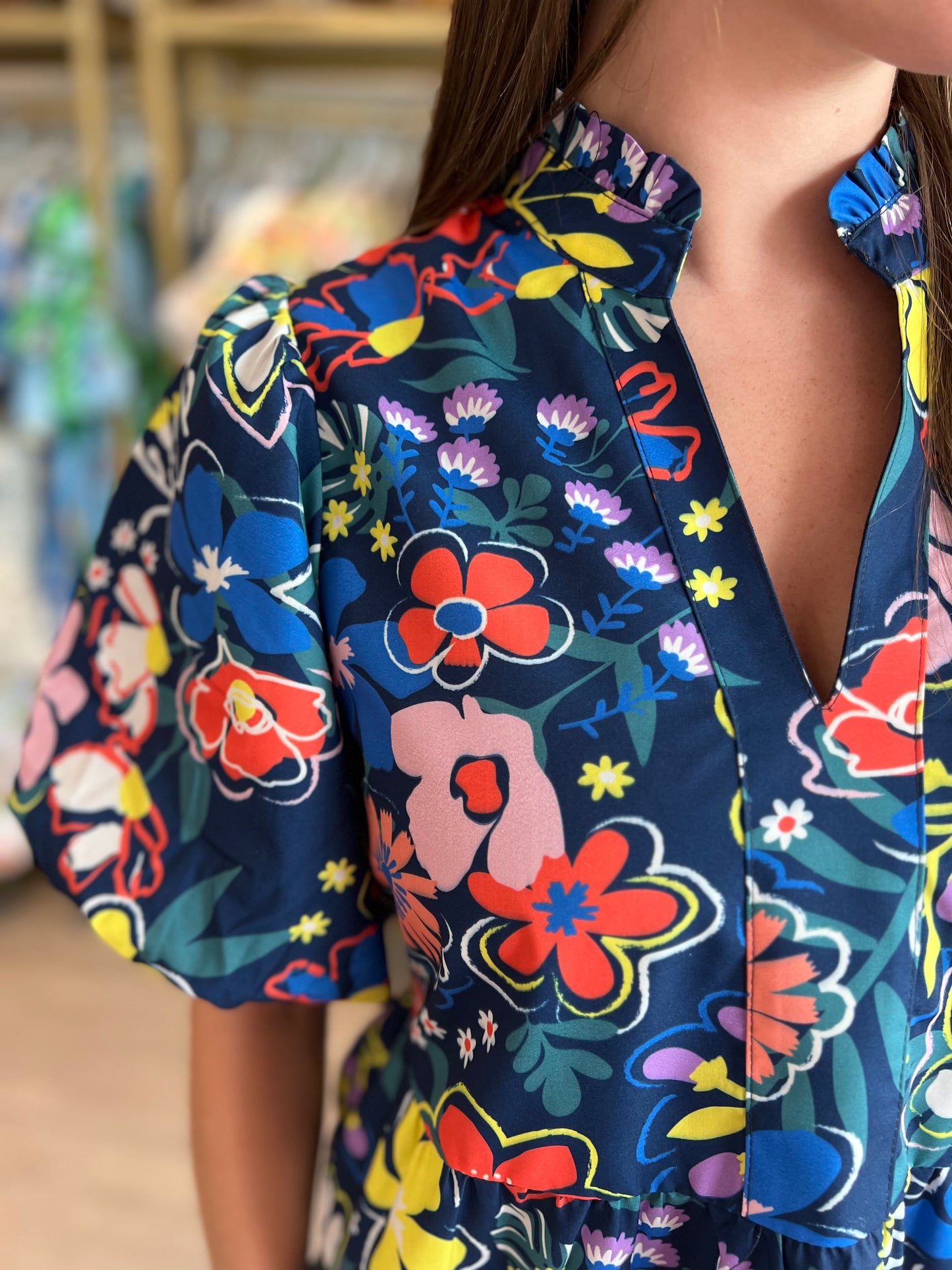 Floral Print Puff Sleeve Tier Dress