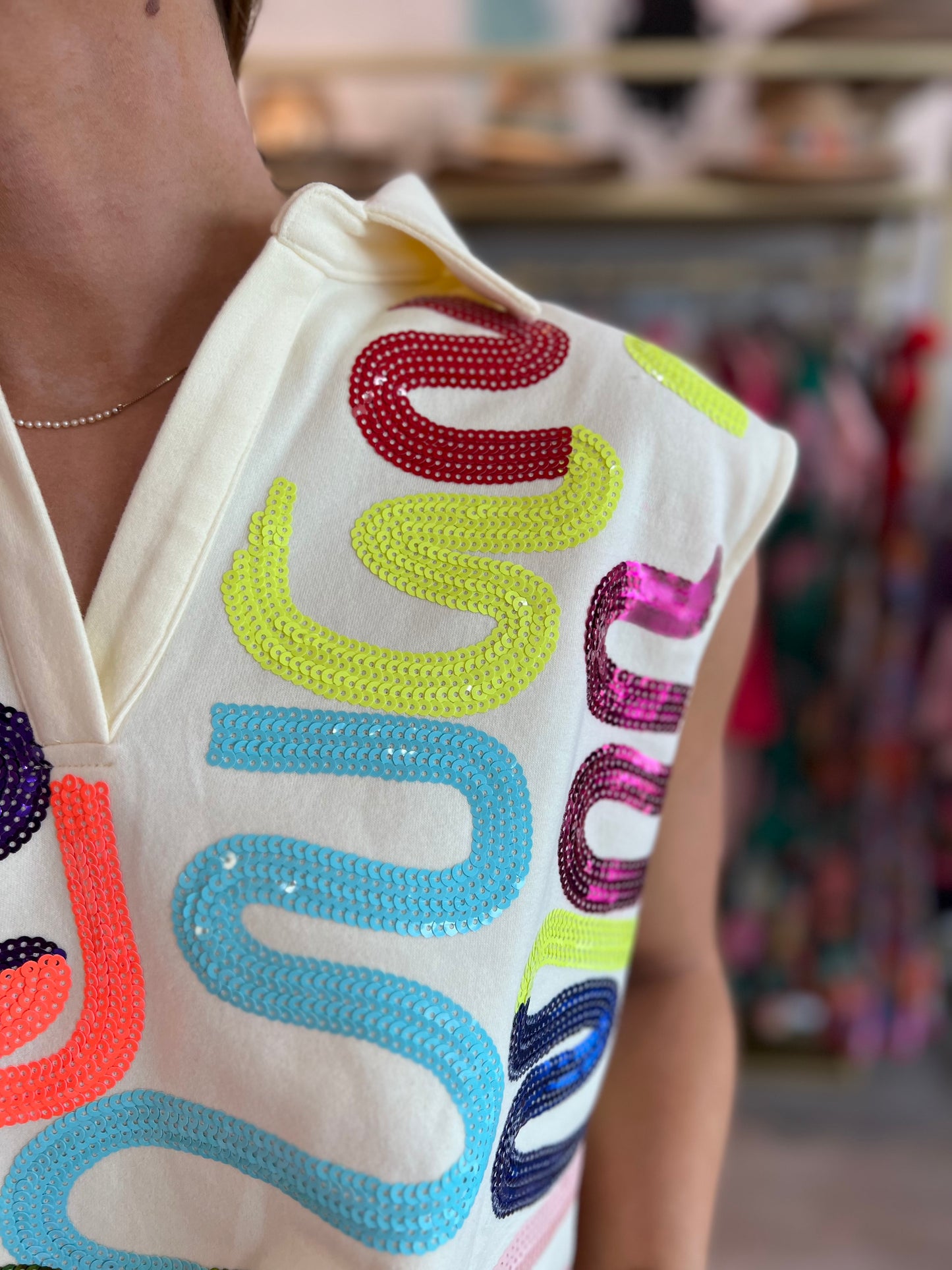 Beige and Neon Squiggle Short