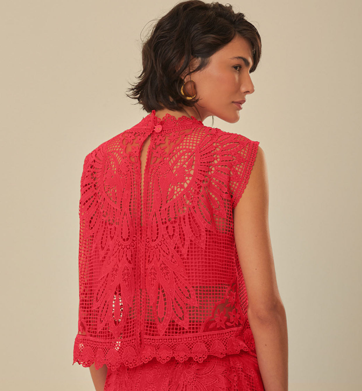 Red Toucan Guipure Sleeveless Top