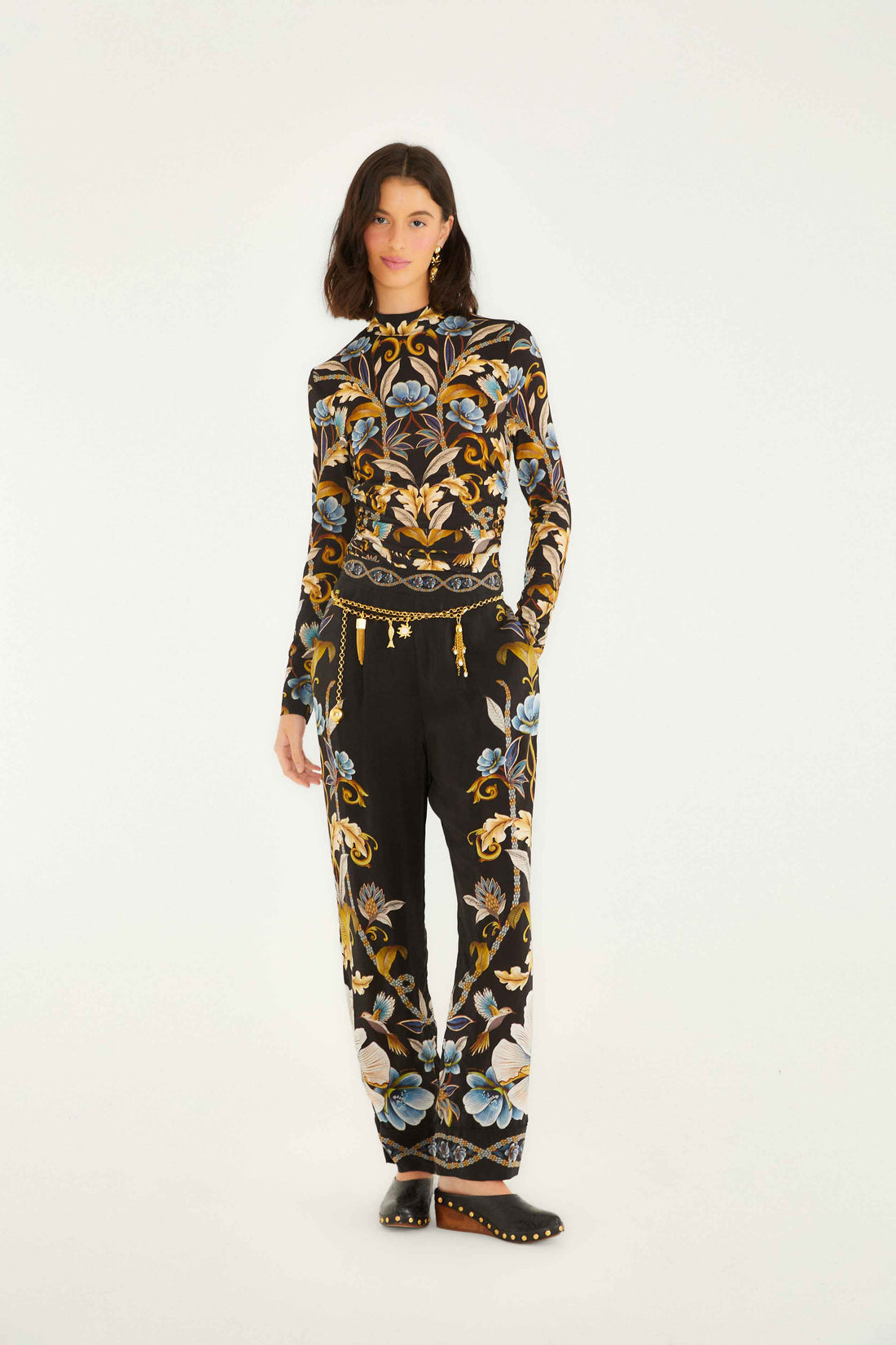 Black Flowerful Garden Jersey Blouse