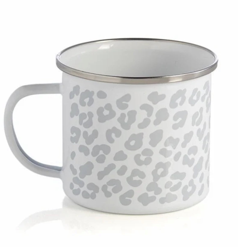 Grey Leopard Print Enamel Mug