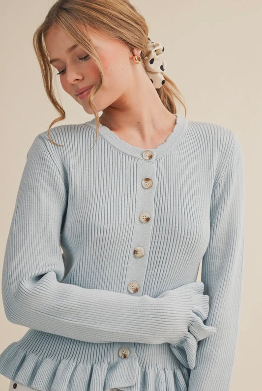 Button Up Cardigan Sweater in Blue