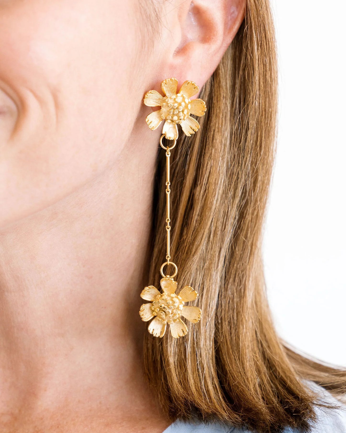 Gold Double Wild Flower Earrings
