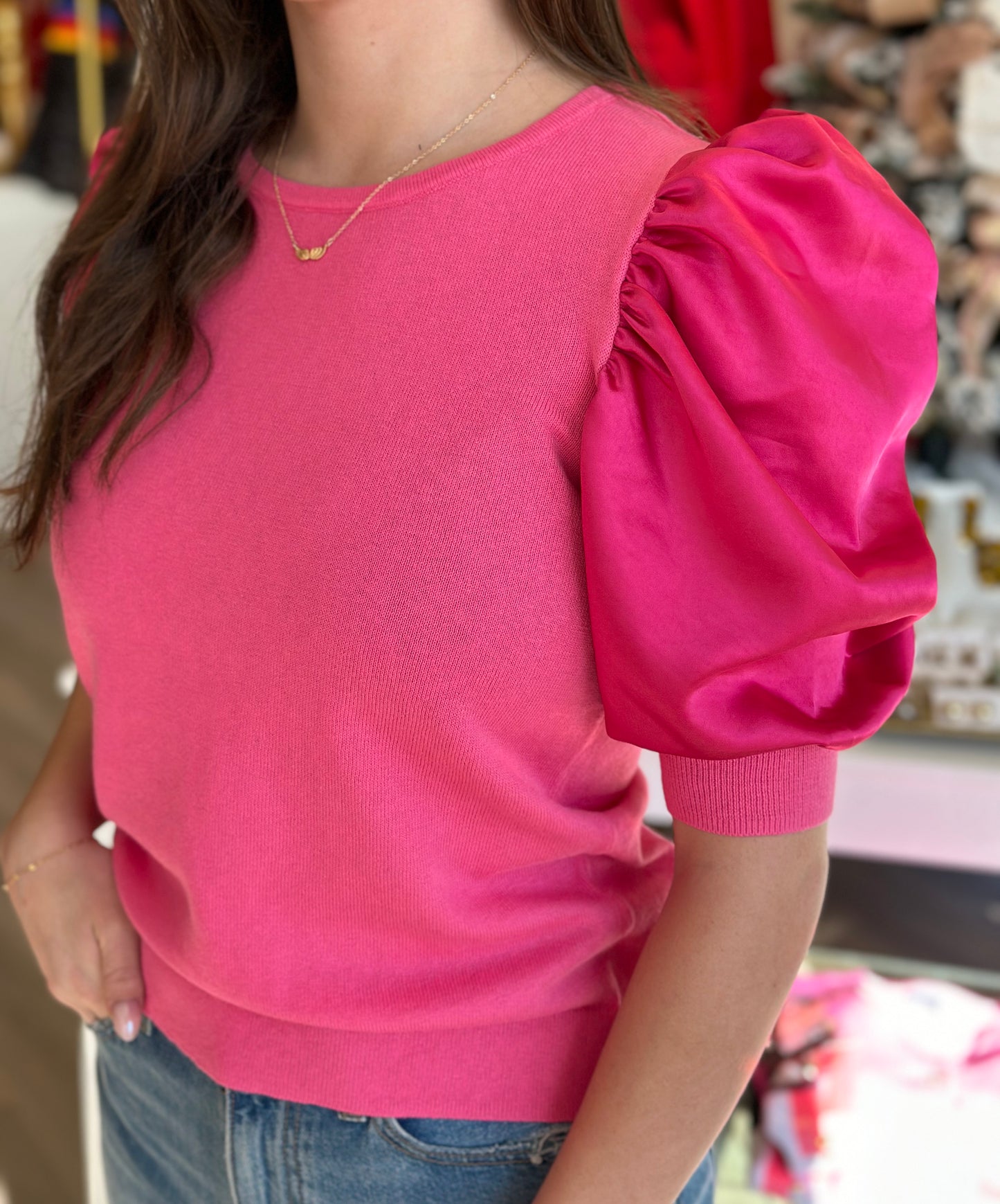 Satin Puff Sleeve in Petunia
