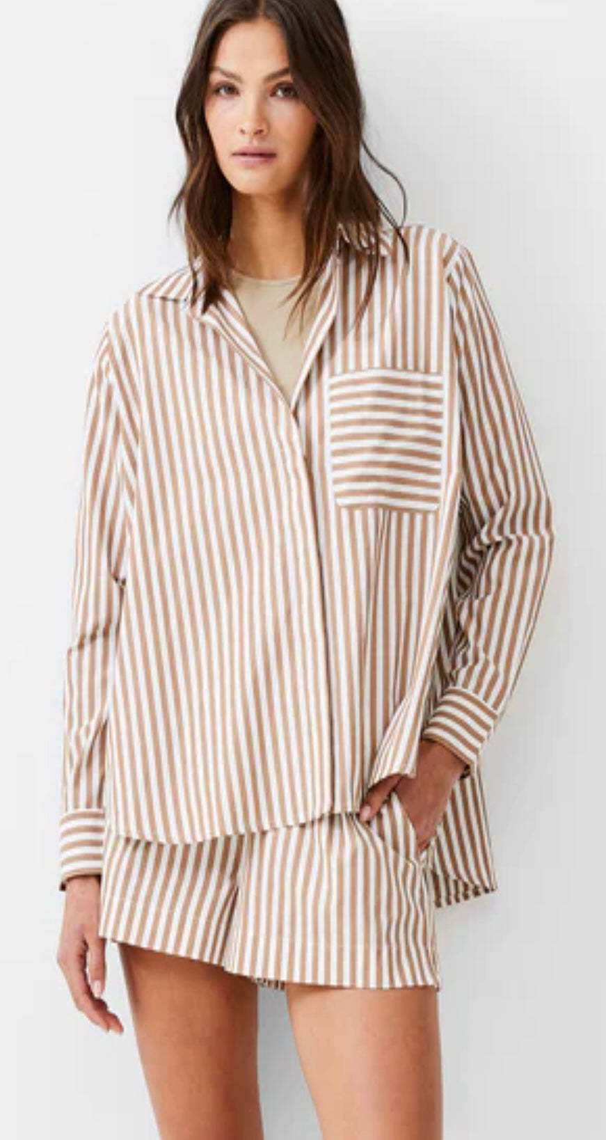 Relaxed Poplin Top in Tobacco Stripe