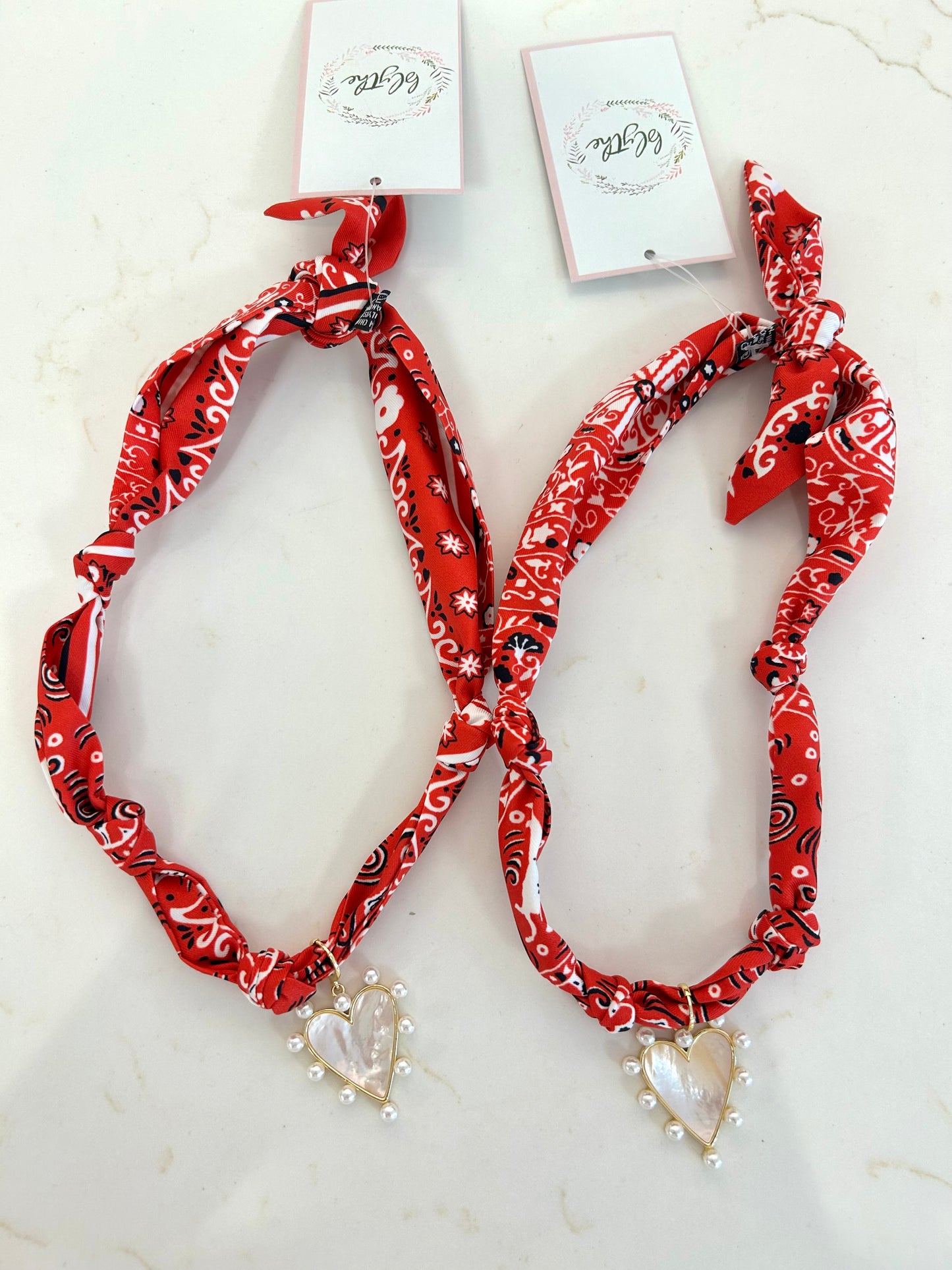Knotted Red Bandana Scarf Necklace W/Charm