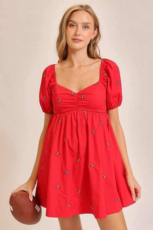 Puff Sleeve Football Dress in Red
