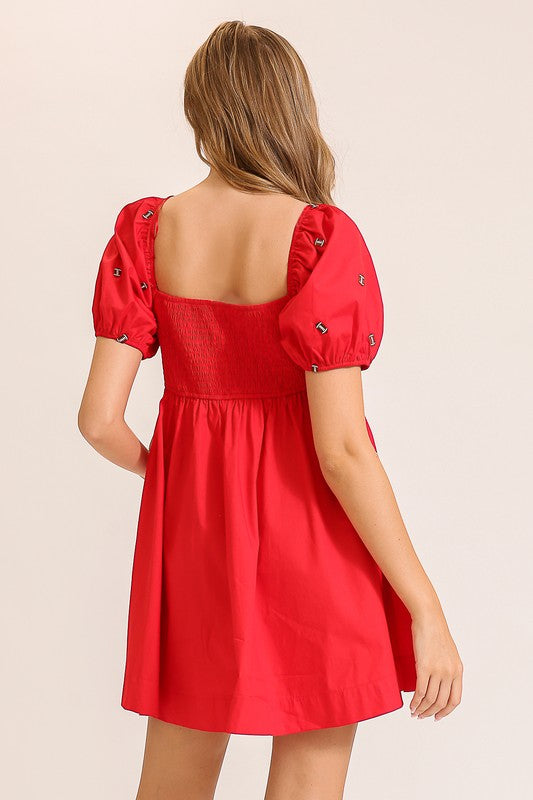 Puff Sleeve Football Dress in Red