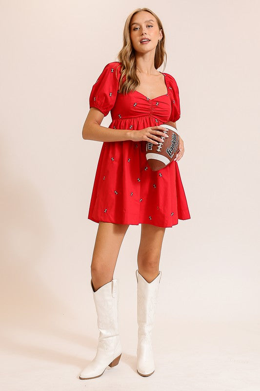 Puff Sleeve Football Dress in Red