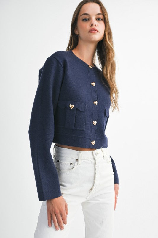 Knit Jacket w/Scallop Edge in Navy