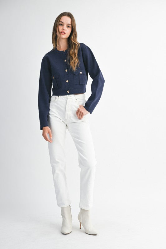 Knit Jacket w/Scallop Edge in Navy