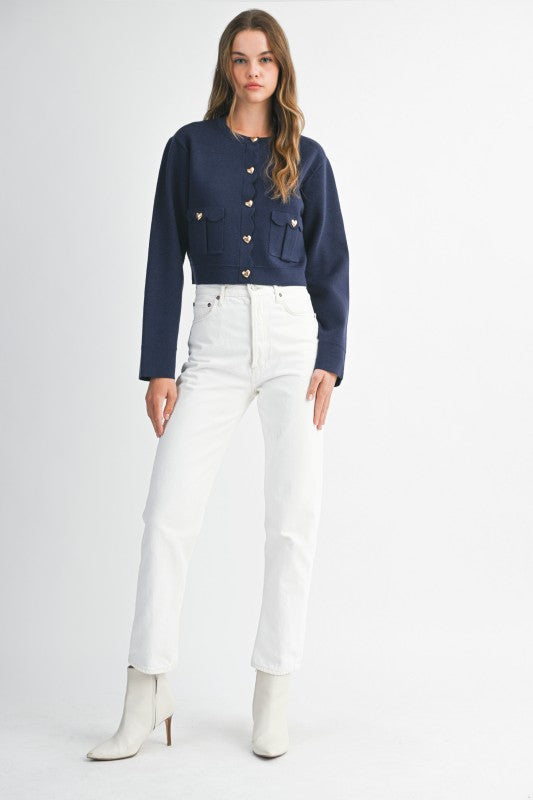 Knit Jacket w/Scallop Edge in Navy