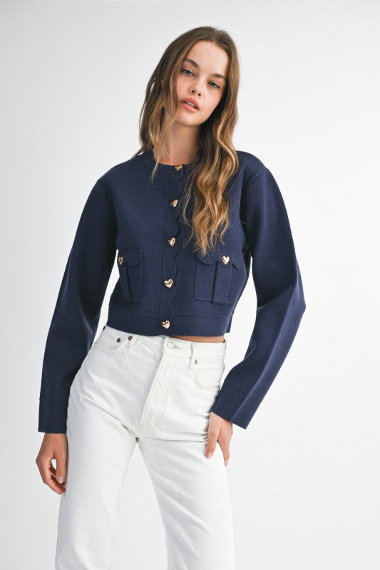 Knit Jacket w/Scallop Edge in Navy