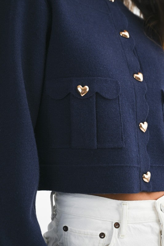 Knit Jacket w/Scallop Edge in Navy