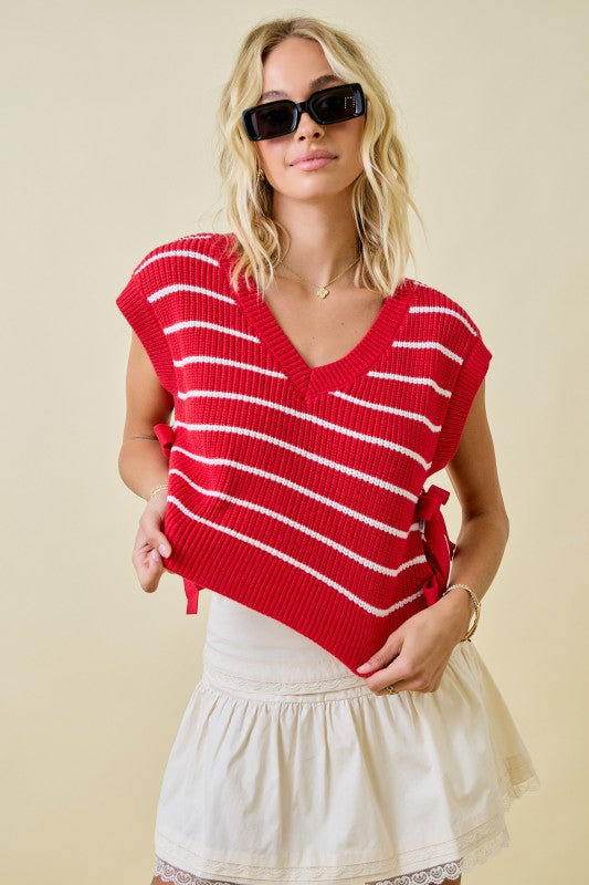 Side Tie Sweater Vest in Red