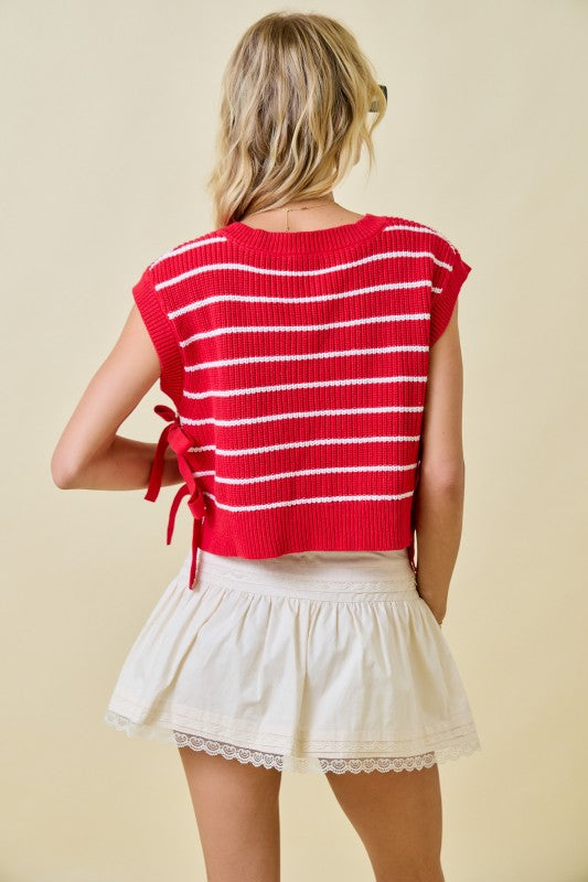 Side Tie Sweater Vest in Red