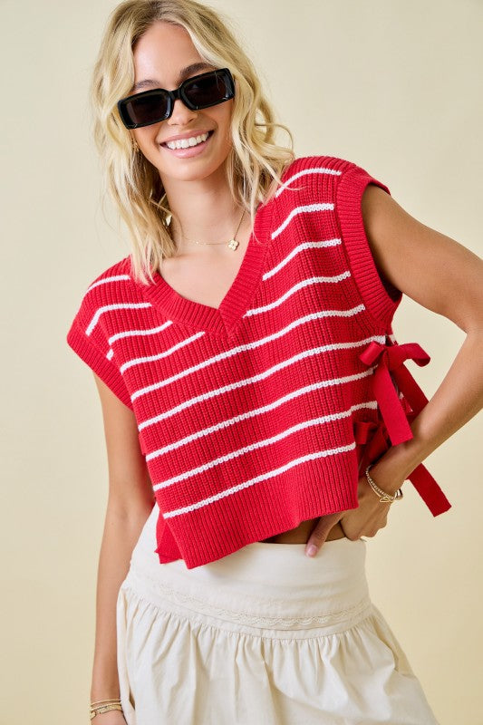 Side Tie Sweater Vest in Red