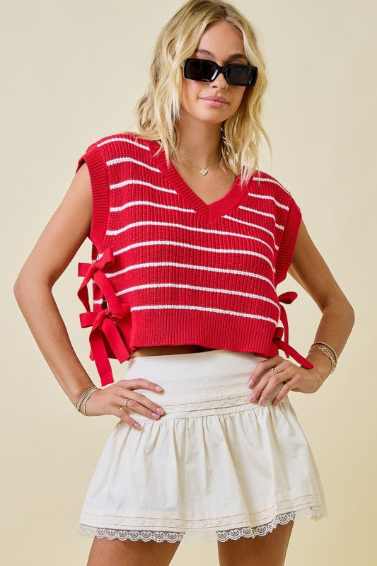 Side Tie Sweater Vest in Red