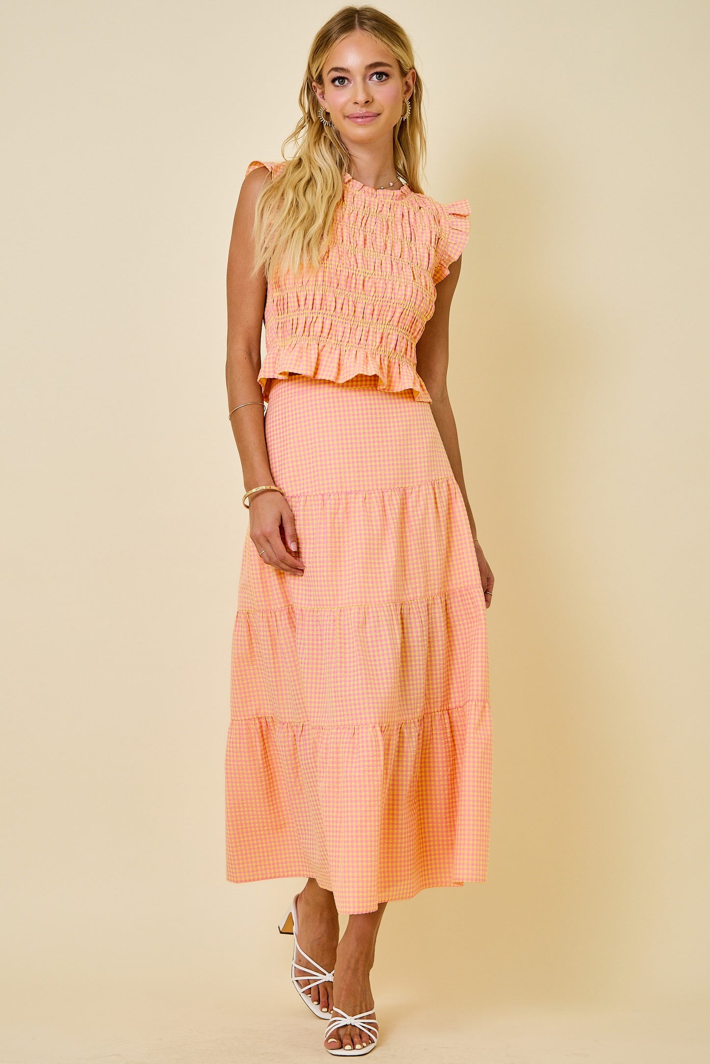 Gingham Tiered Midi Maxi Skirt