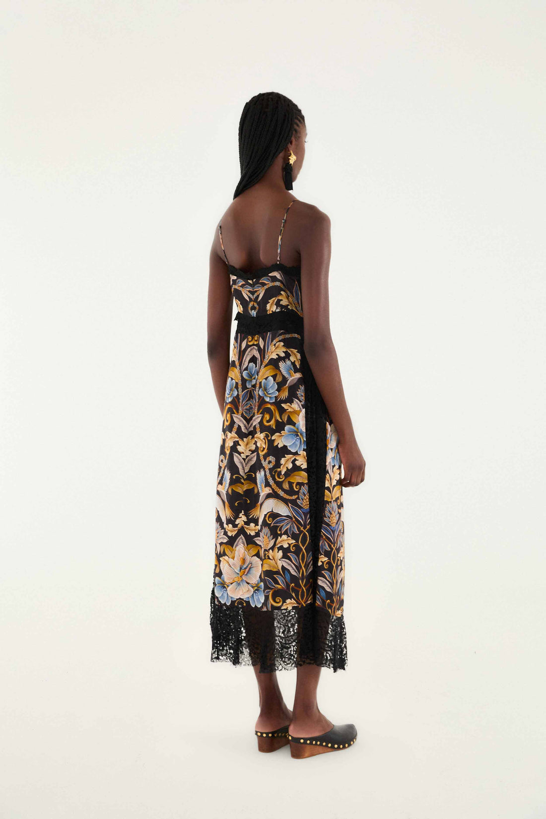 Black Flowerful Garden Midi Dress