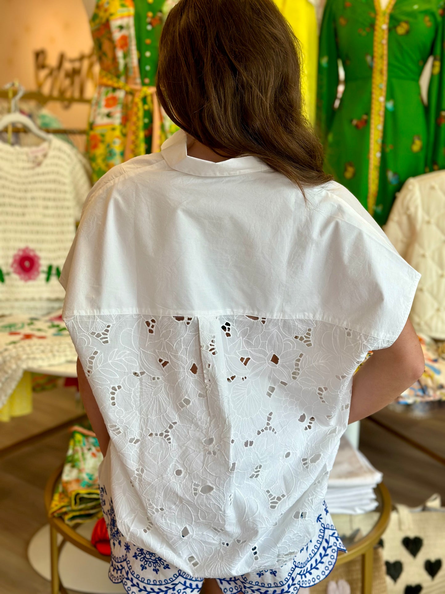 Cele Embroidered Top in Linen White