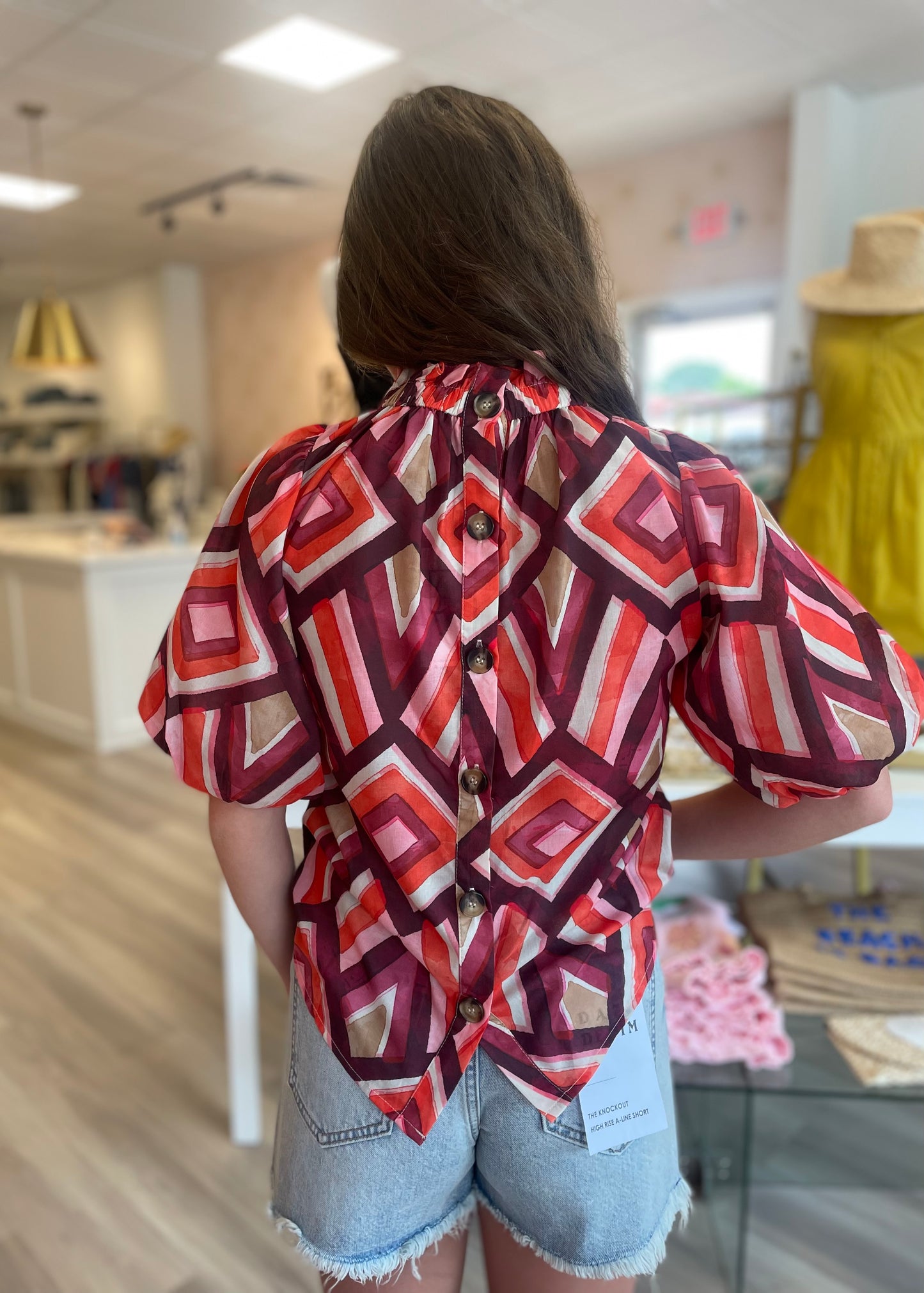 Puff Sleeve Geo Top in Red
