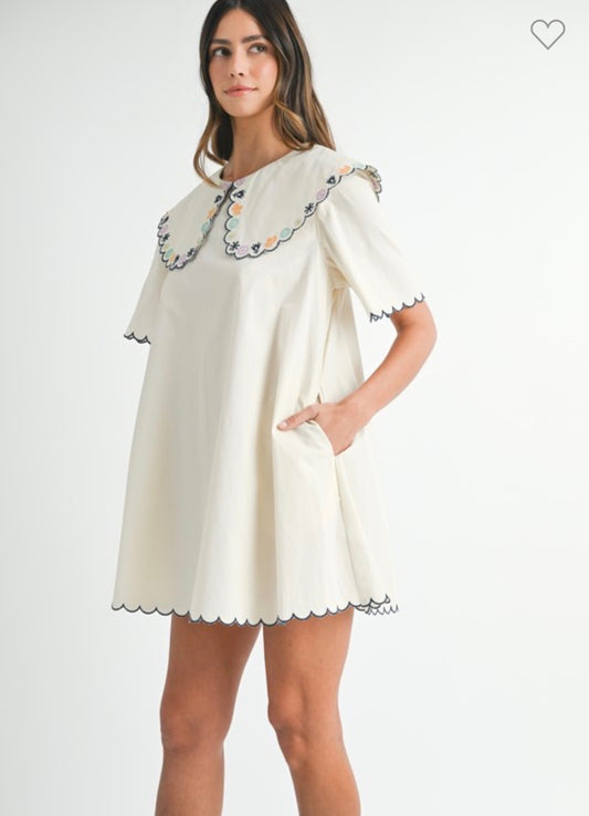 Ecru Peter Pan Collar Mini Dress