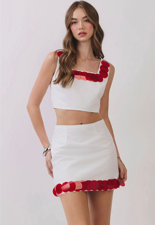 Ruby Sequin Disc Trim Mini Skirt