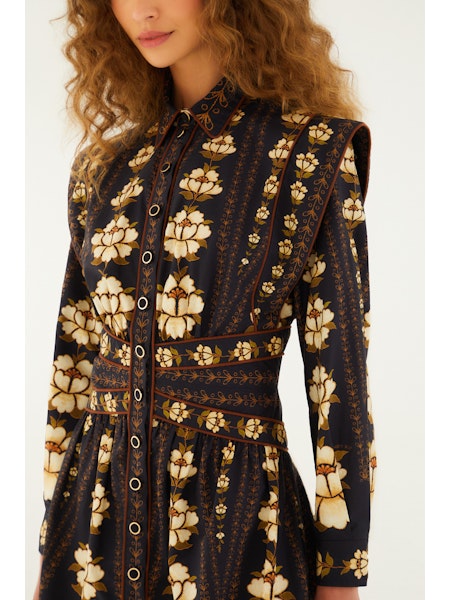 Embroidered Flowers Dress in Black