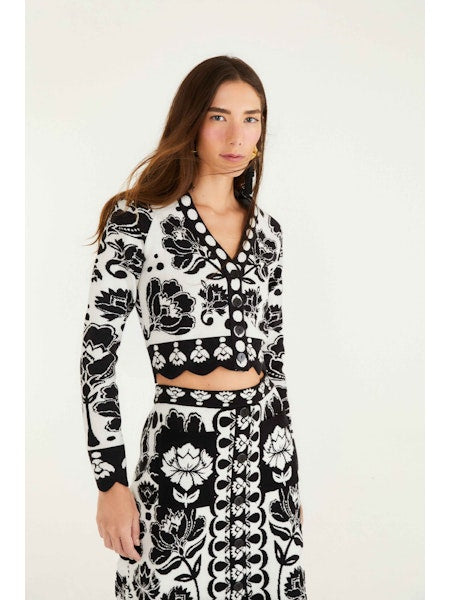 Floral Arabesque Knit Top in Black
