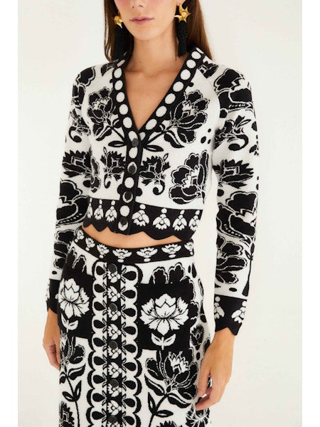 Floral Arabesque Knit Top in Black