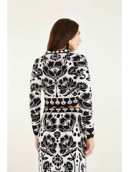 Floral Arabesque Knit Top in Black