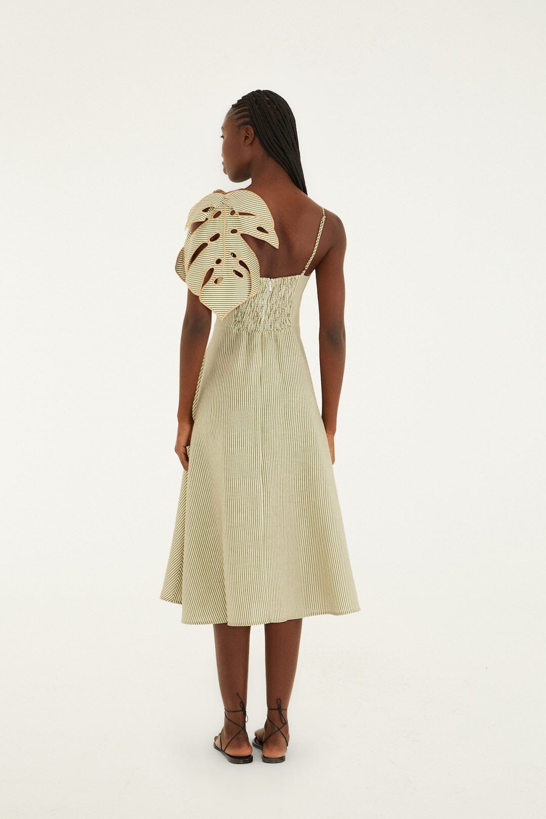 FINAL SALE Striped Monstera Leaf Midi Dress