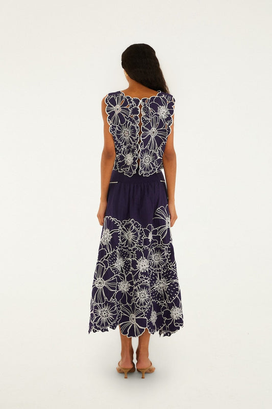 Retha Midnight Garden Embroidered Midi Skirt