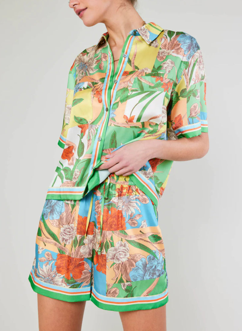 Border Print Floral Block Shirt