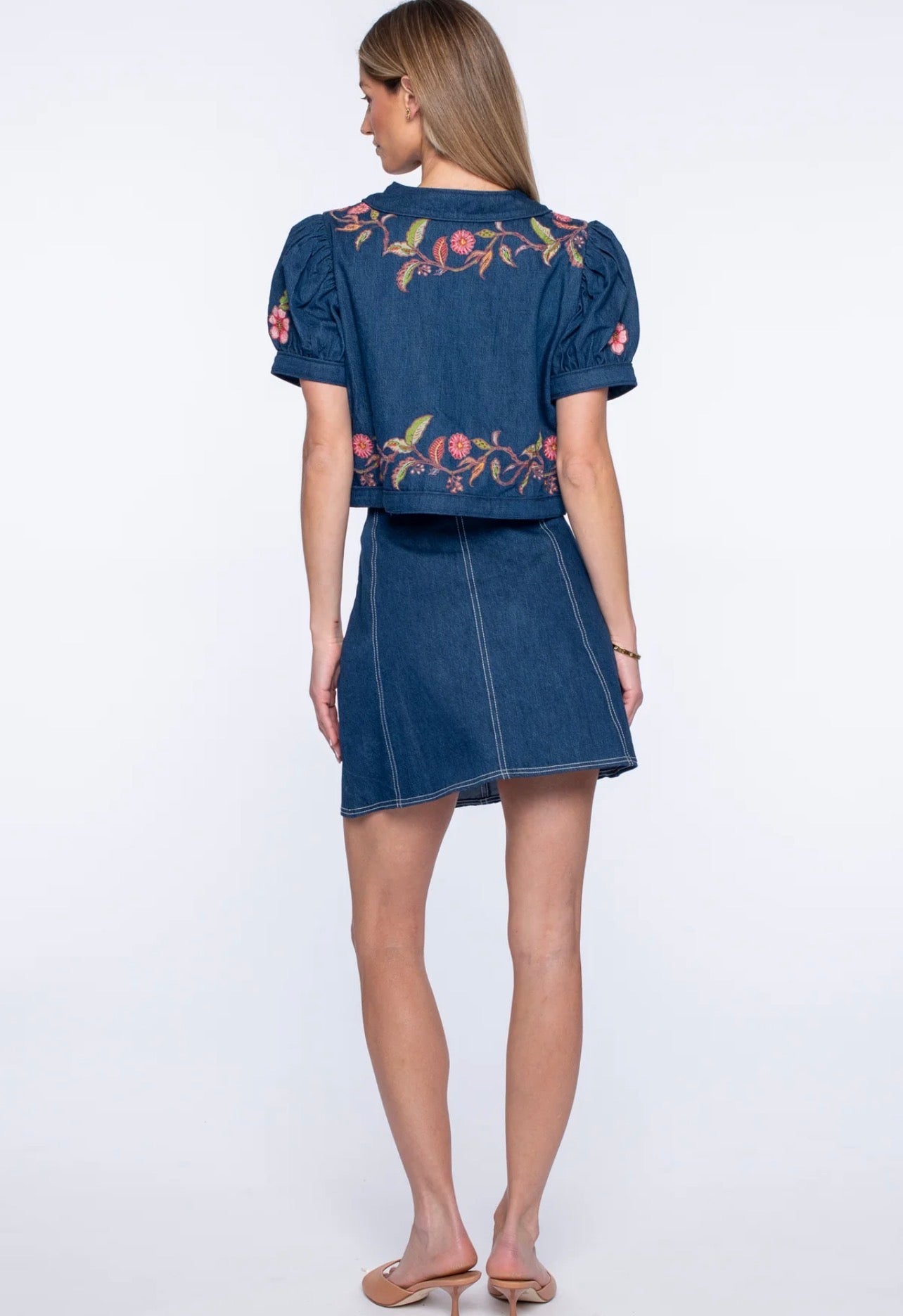 Coco Top in Denim Floral Embroidery