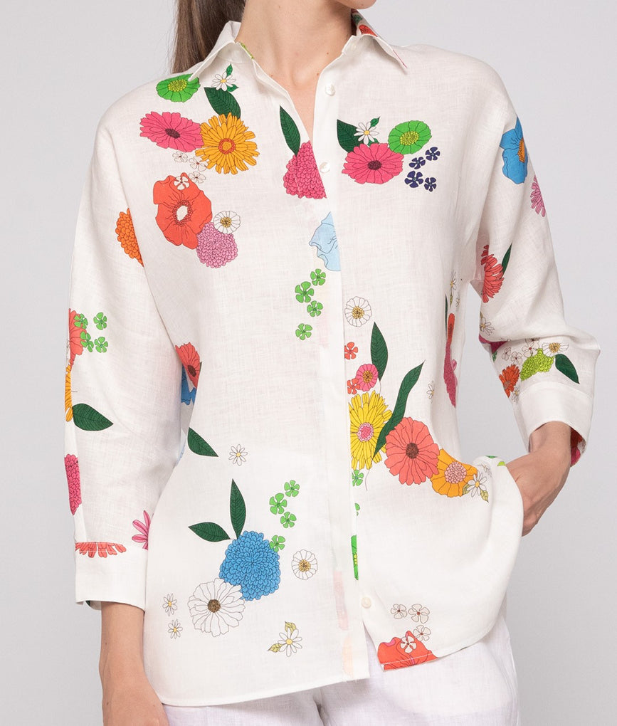 Linen Floral Button Up Top