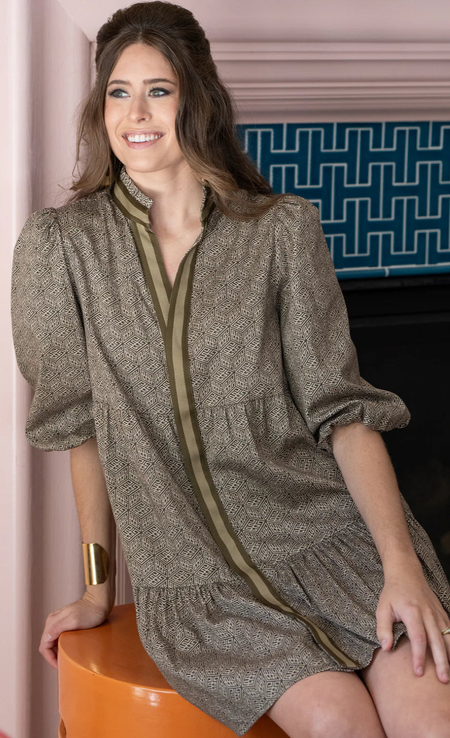 Sadie Dress in Green Tonal Monogram