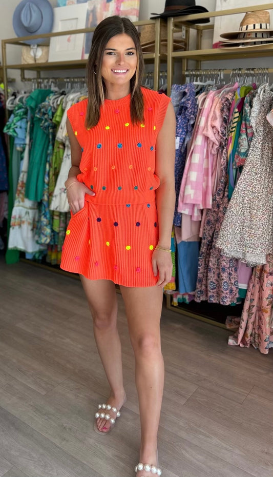 Neon Orange Polka Dot Sweater Vest