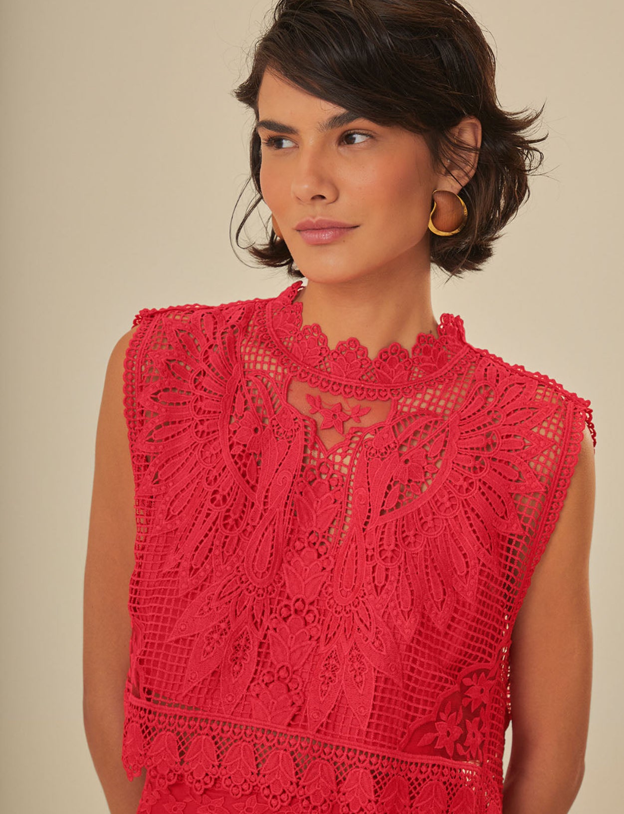 Red Toucan Guipure Sleeveless Top