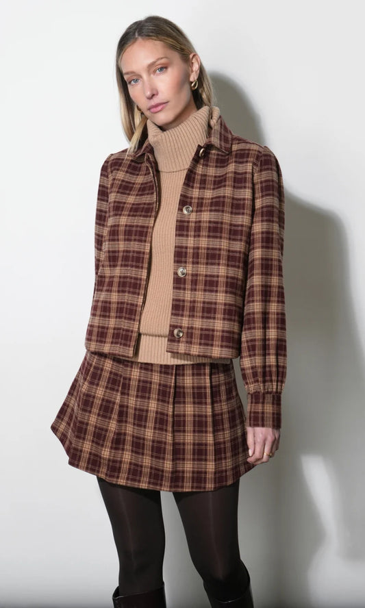 Drew Plaid Shirt Jacket in Burgundy