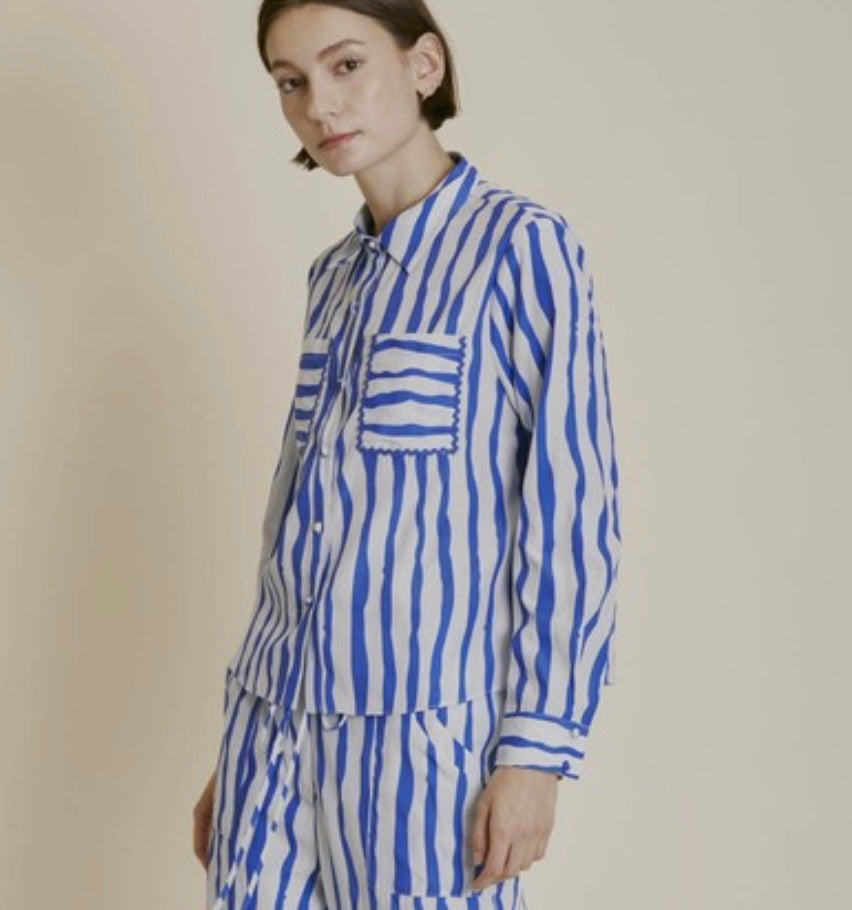 WaterColor Stripe Shirt in Sky