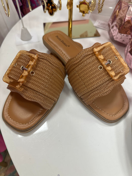 Raffia Buckle Slide Sandals