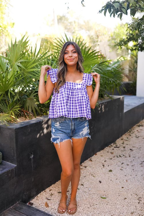 Kyle Purple Check Top